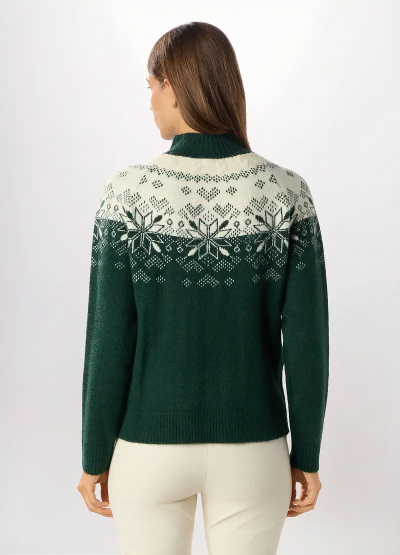 Tricot Con Lavorazione Jacquard Donna, Verde scuro miniatura 2