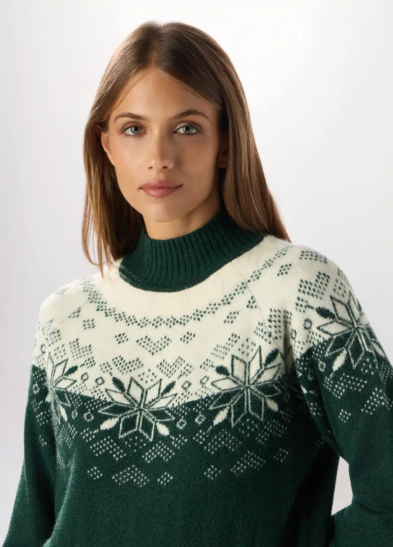 Tricot Con Lavorazione Jacquard Donna, Verde scuro miniatura 3