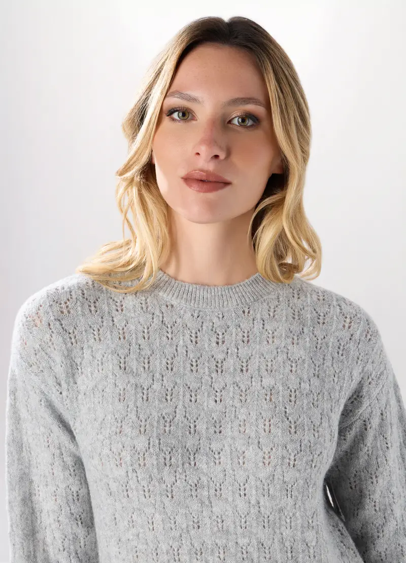 Tricot Con Lavorazione Traforata Donna, Grigio chiaro miniatura 3