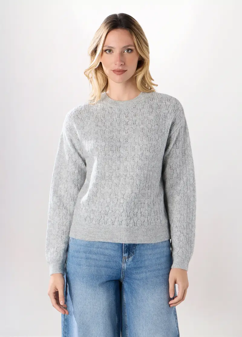 Tricot Con Lavorazione Traforata Donna, Grigio chiaro
