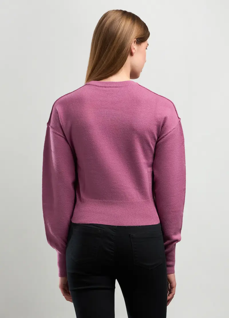 Tricot Con Maniche A Palloncino Donna, Rosa pastello miniatura 2