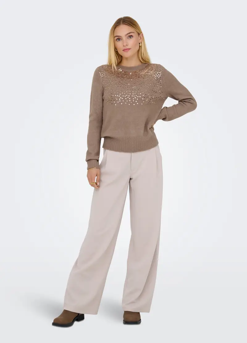 Tricot Con Paillettes Applicate Donna, Unisex, Marrone chiaro miniatura 3