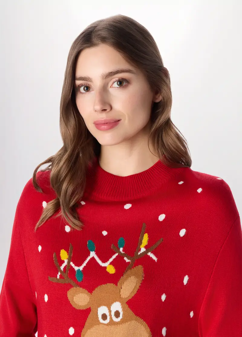 Tricot Con Pon Pom Donna, Rosso aragosta miniatura 3