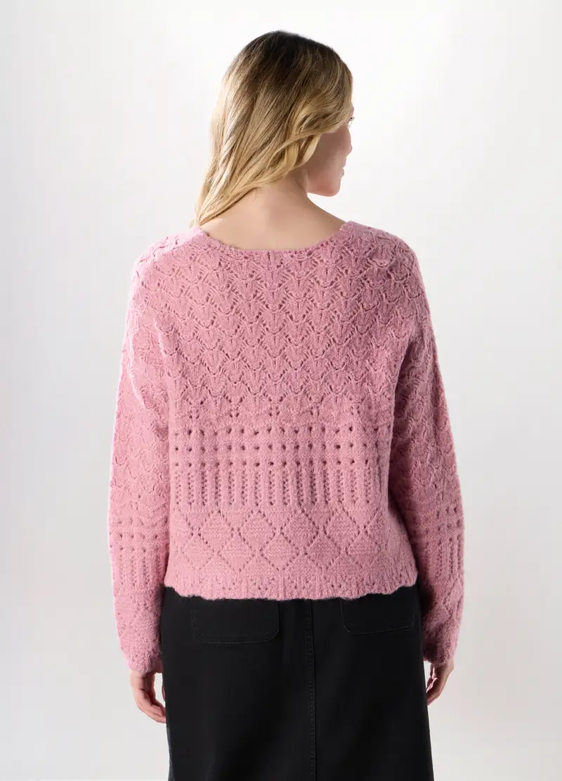 Tricot Con Scollo A V Donna, Rosa pastello miniatura 2