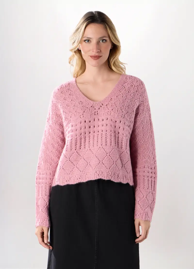 Tricot Con Scollo A V Donna, Rosa pastello