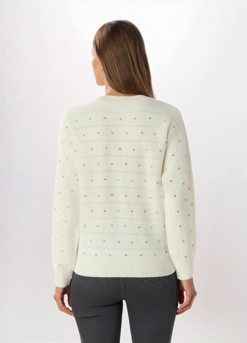Tricot Con Strass Donna, Bianco panna miniatura 2