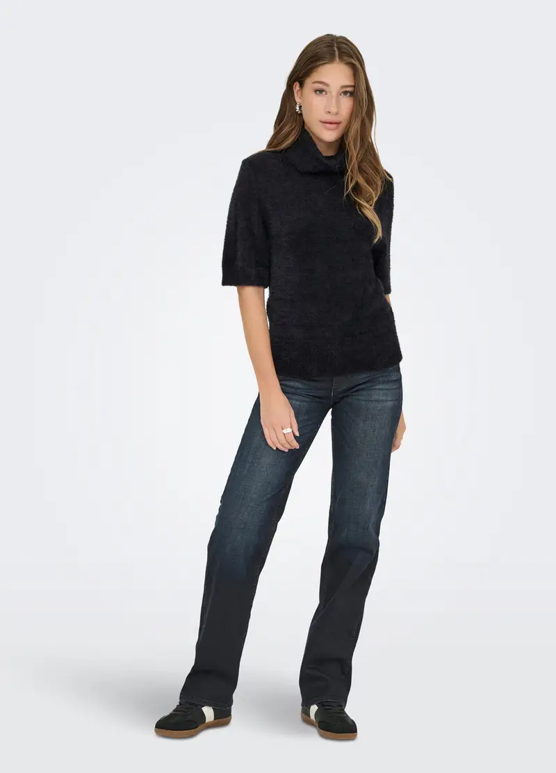 Tricot Fluffy A Maniche Corte Donna, Unisex, Nero miniatura 3