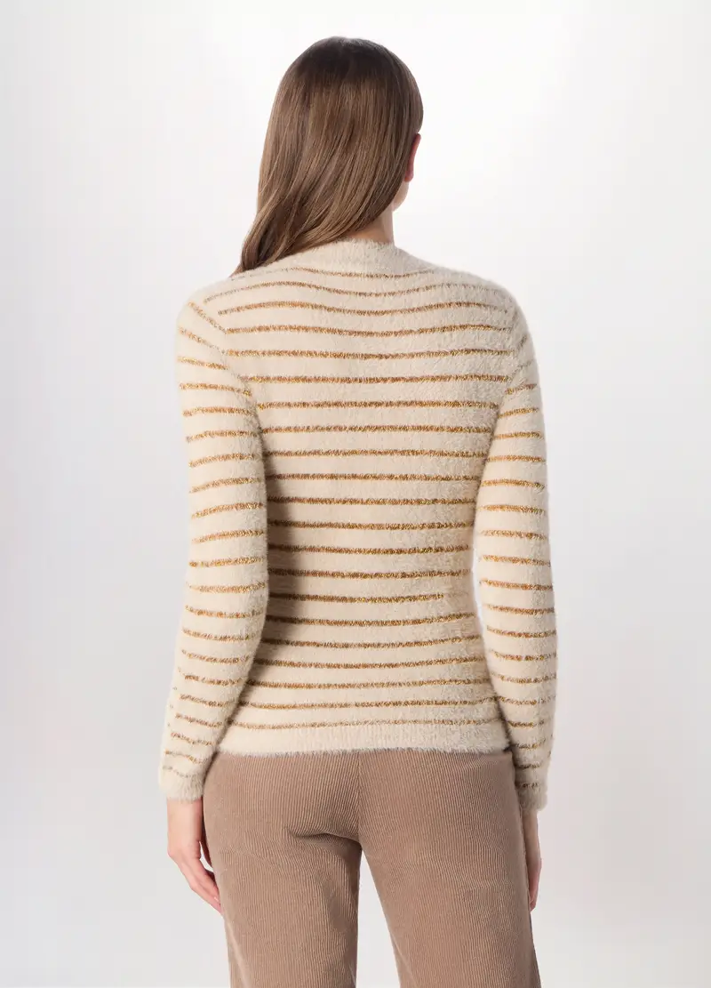 Tricot Fluffy A Righe Donna, Beige chiaro miniatura 2