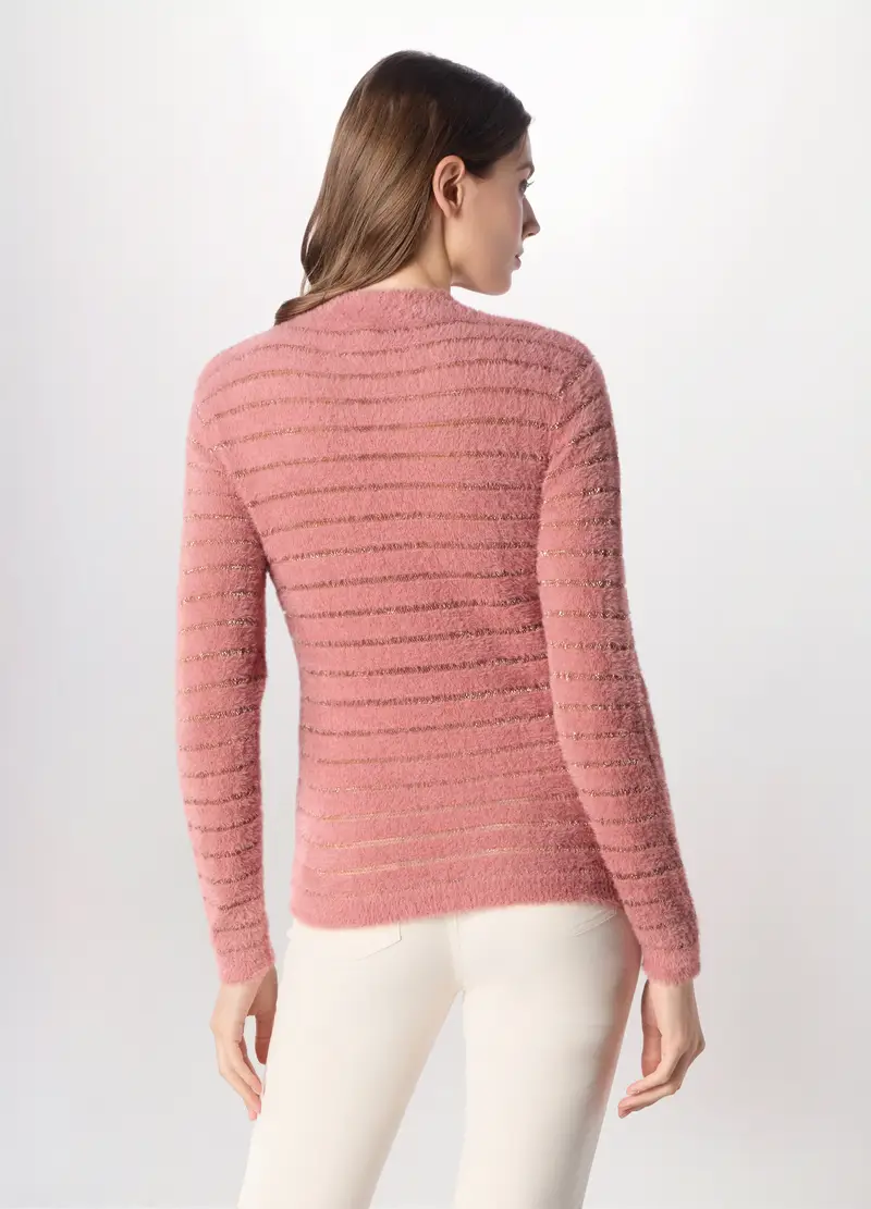 Tricot Fluffy A Righe Donna, Rosa pastello miniatura 2