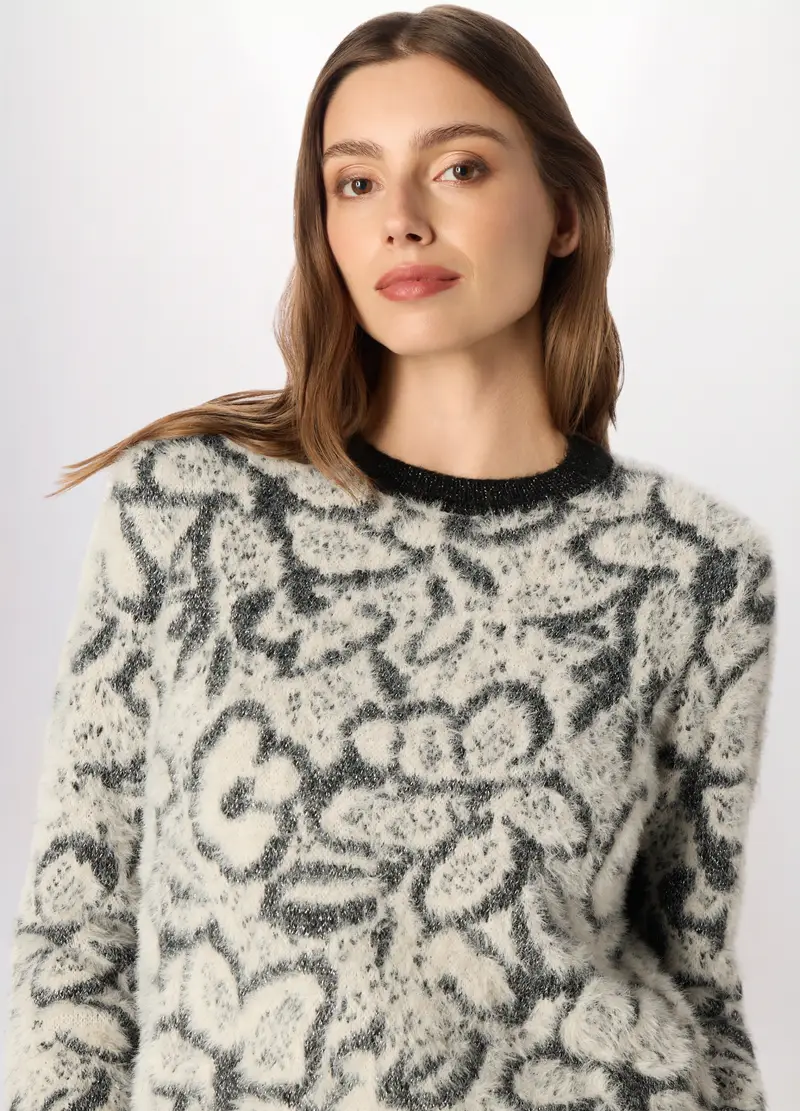 Tricot Fluffy Lavorato Donna, Grigio cenere miniatura 3