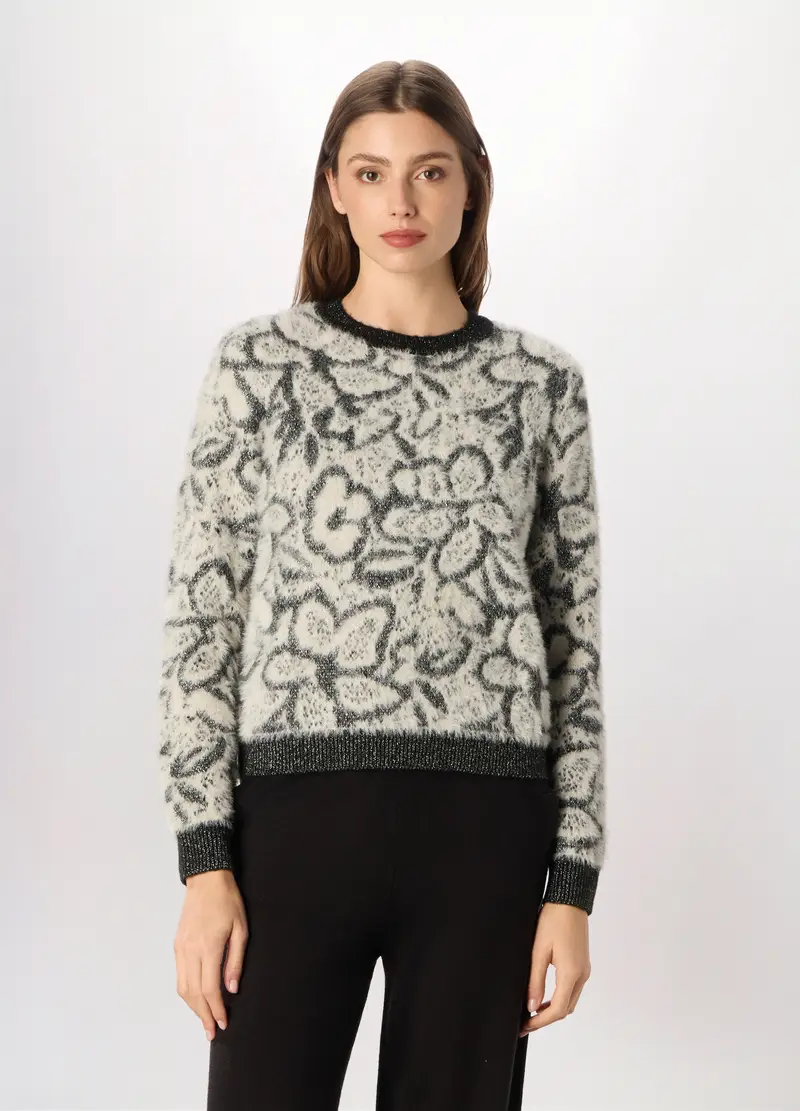 Tricot Fluffy Lavorato Donna, Grigio cenere