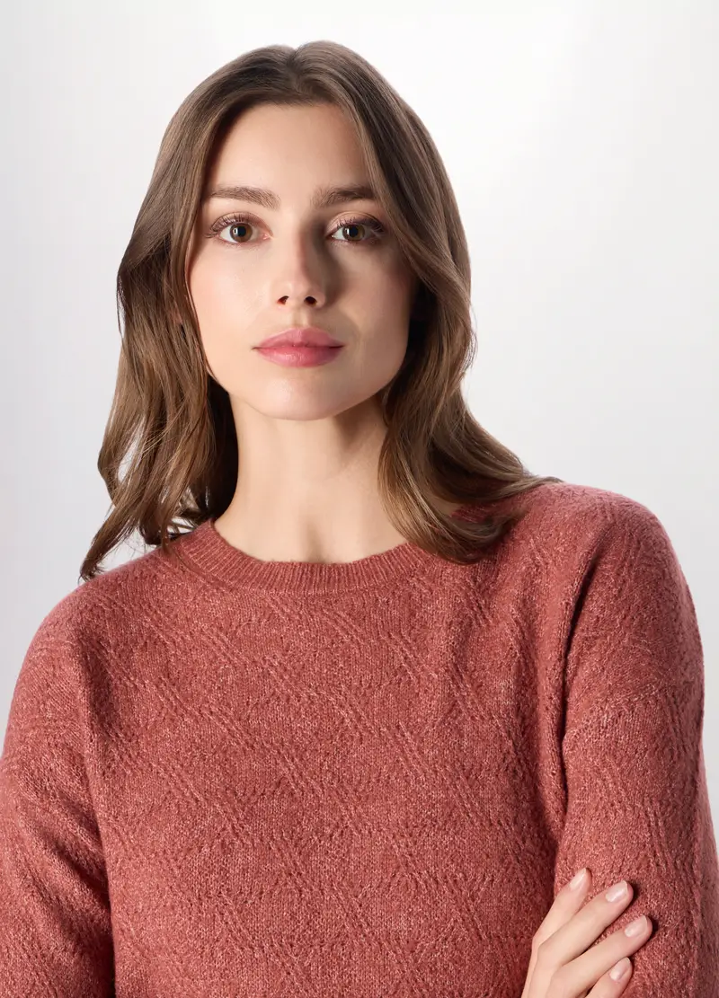 Tricot Girocollo Donna, Rosso mattone miniatura 3