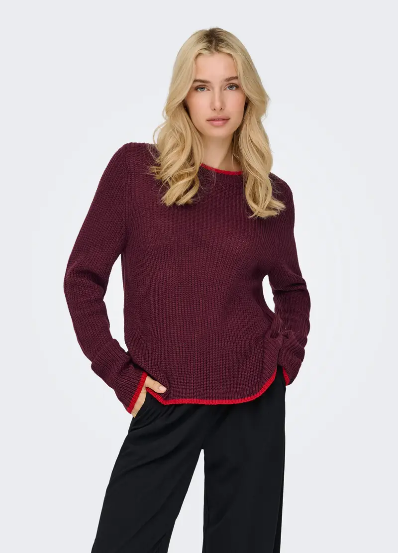 Tricot In Costina Donna, Unisex, Rosso bordeaux