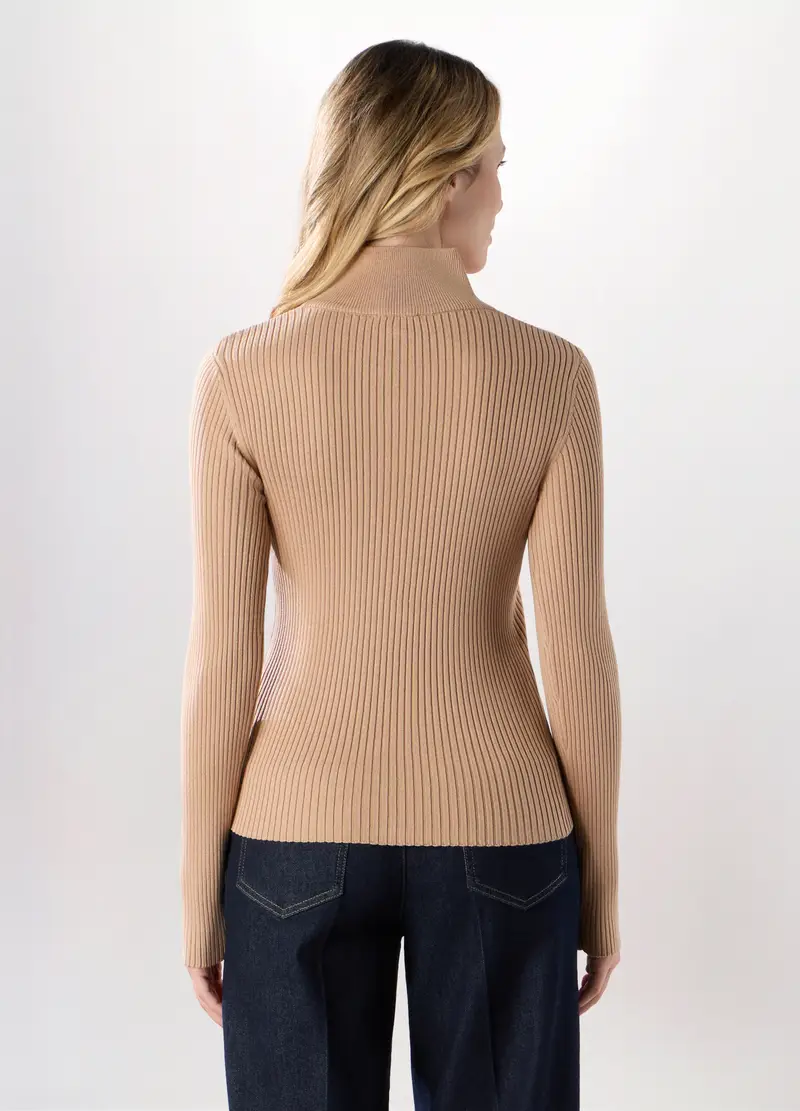 Tricot In Costina Misto Viscosa Donna, Beige chiaro miniatura 2