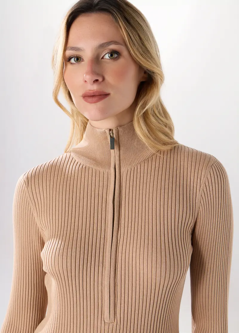 Tricot In Costina Misto Viscosa Donna, Beige chiaro miniatura 3