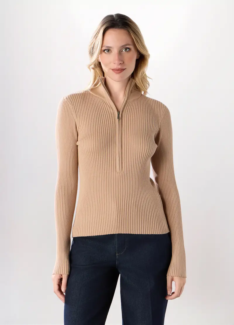 Tricot In Costina Misto Viscosa Donna, Beige chiaro