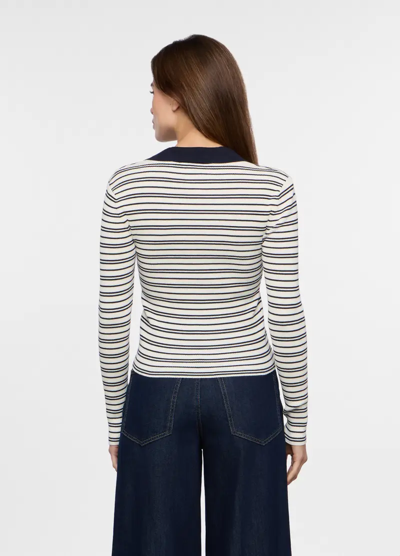 Tricot In Costina Misto Viscosa Donna, Bianco/Blu miniatura 2