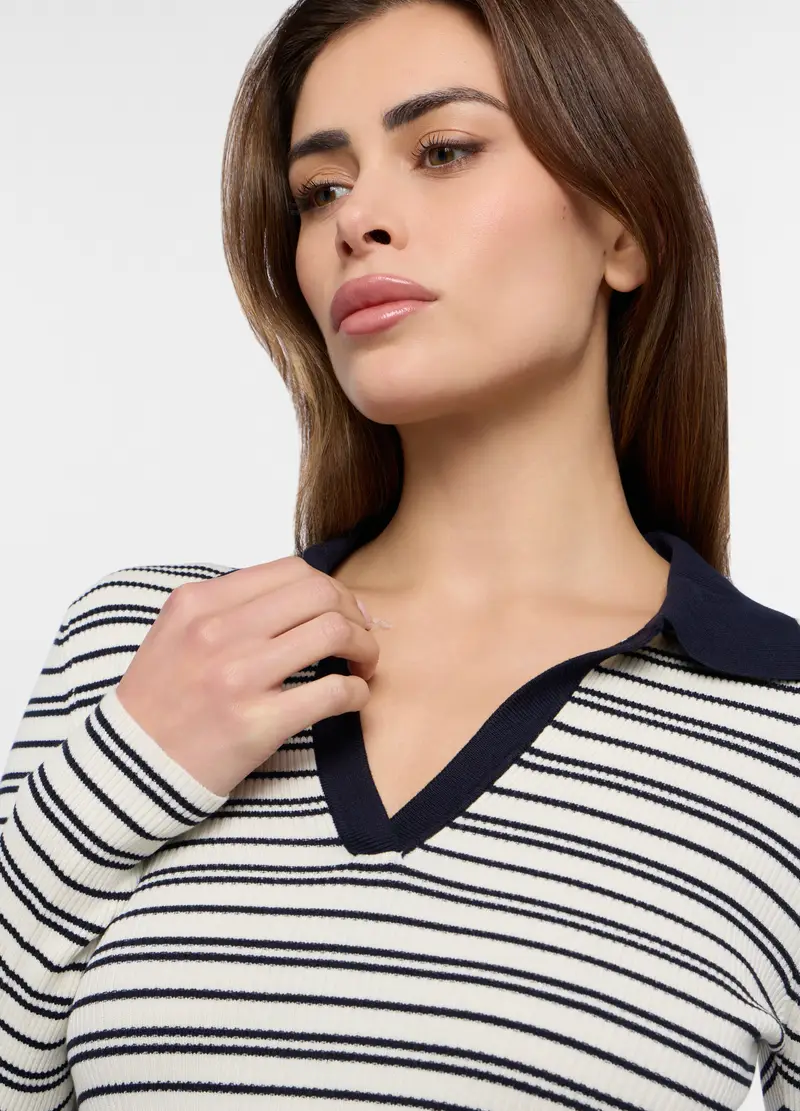 Tricot In Costina Misto Viscosa Donna, Bianco/Blu miniatura 3