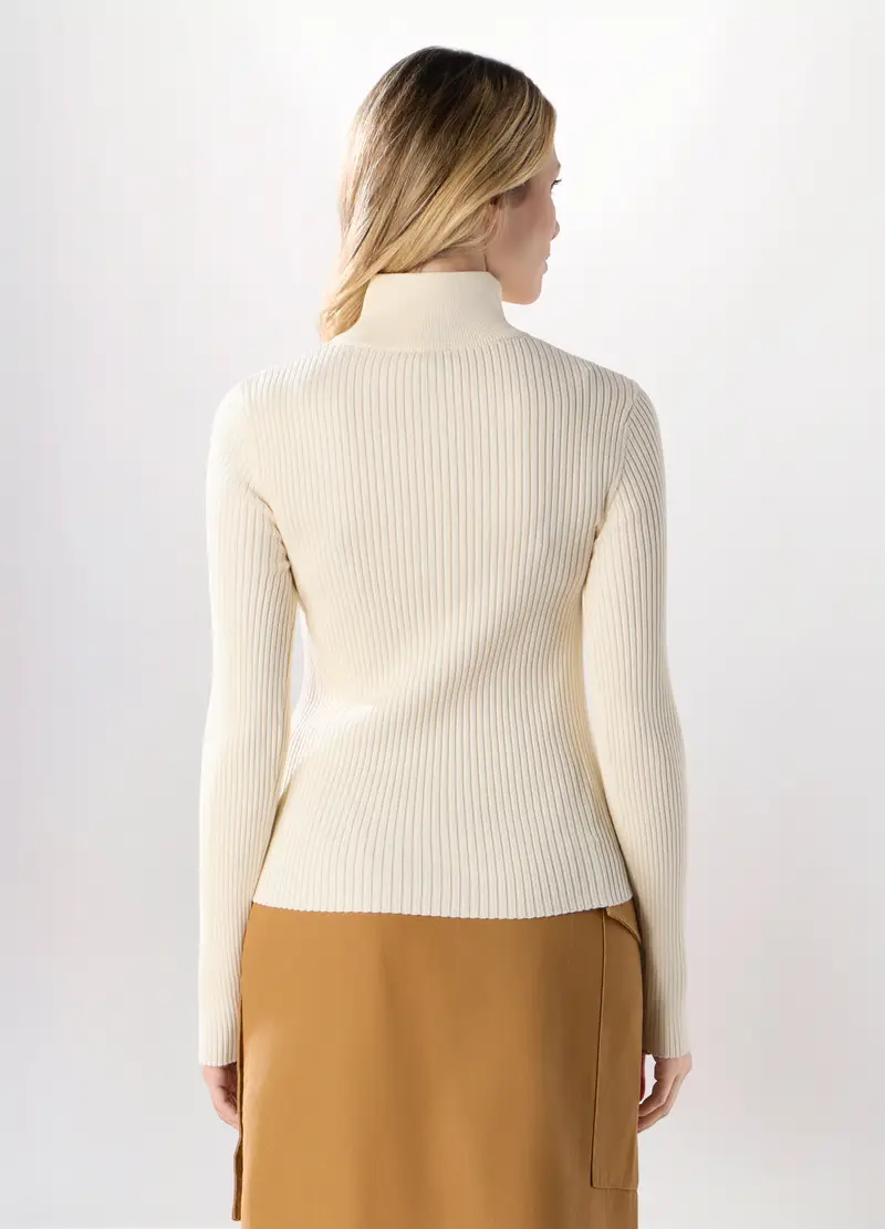 Tricot In Costina Misto Viscosa Donna, Bianco panna miniatura 2