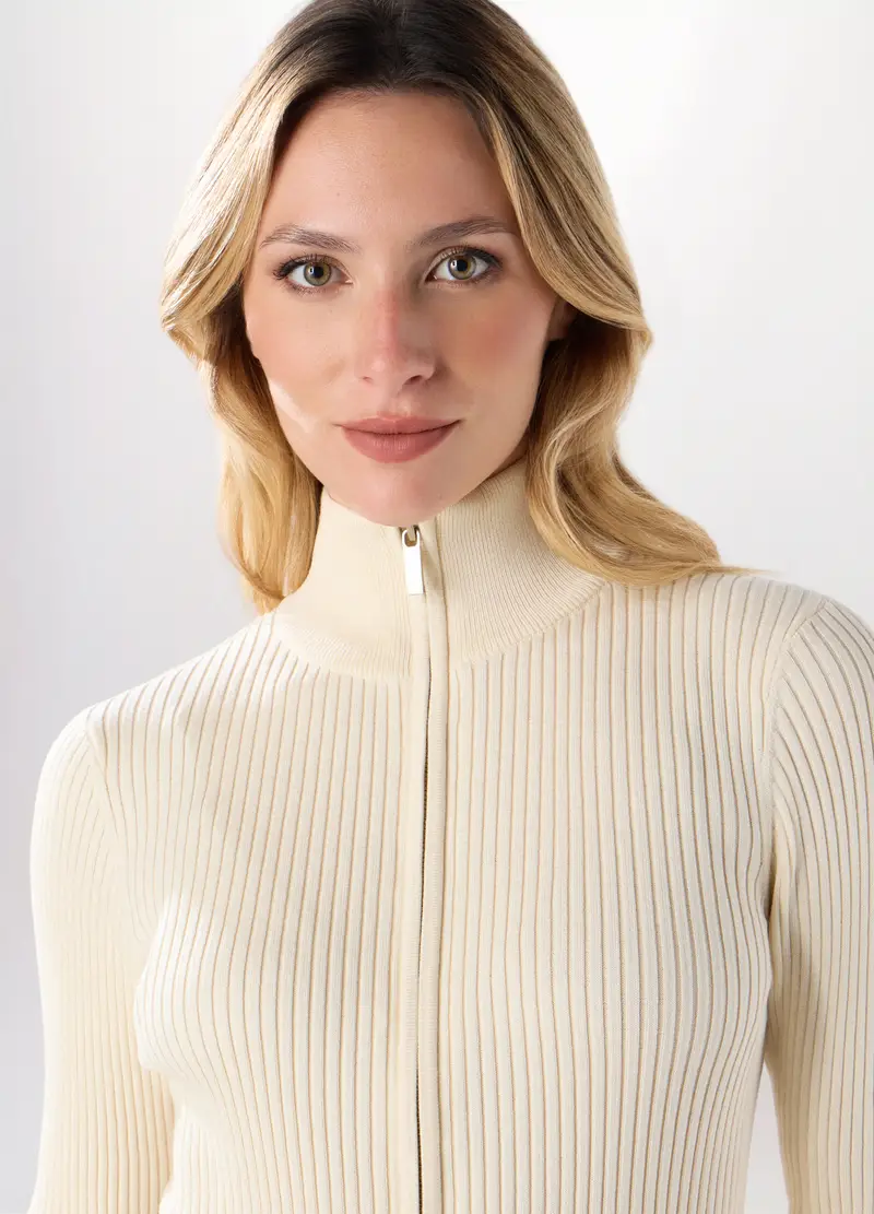 Tricot In Costina Misto Viscosa Donna, Bianco panna miniatura 3