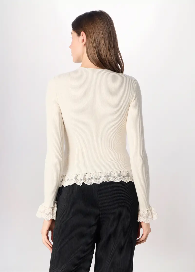 Tricot In Costina Misto Viscosa Donna, Bianco panna miniatura 2