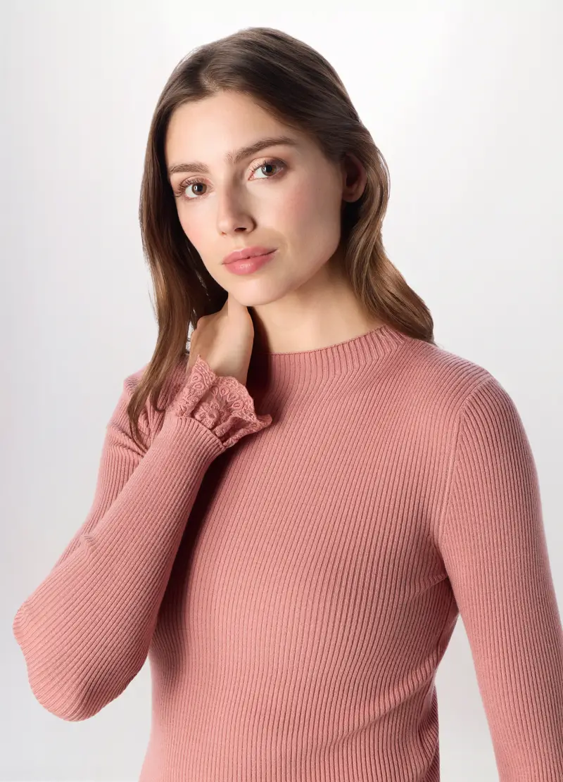 Tricot In Costina Misto Viscosa Donna, Rosa pastello miniatura 3