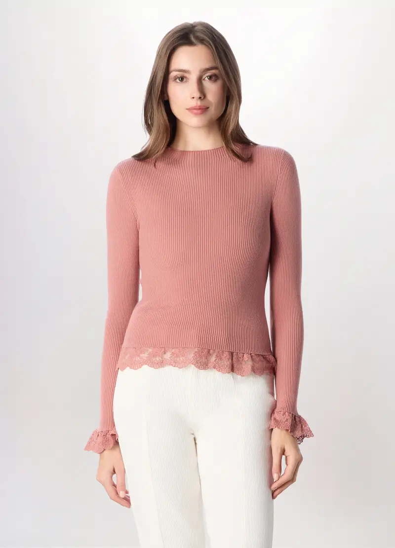 Tricot In Costina Misto Viscosa Donna, Rosa pastello