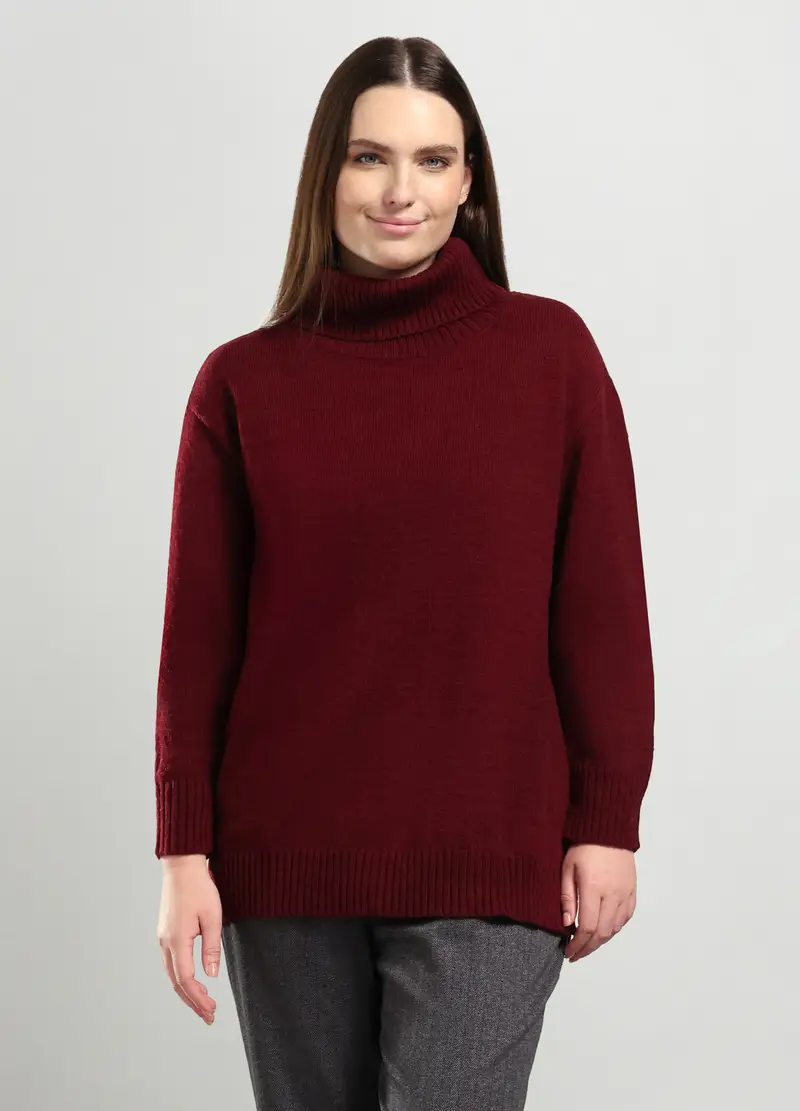 Tricot In Misto Lana Donna Curvy, Rosso bordeaux