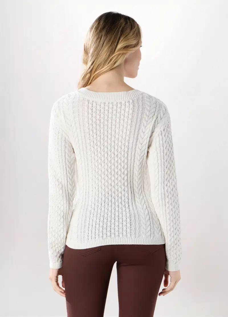 Tricot In Puro Cotone Donna, Bianco panna miniatura 2