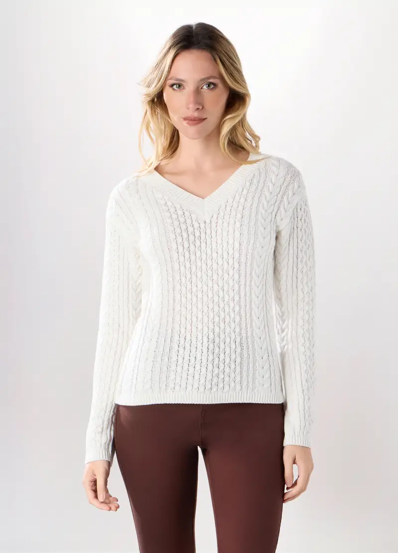 Tricot In Puro Cotone Donna, Bianco panna