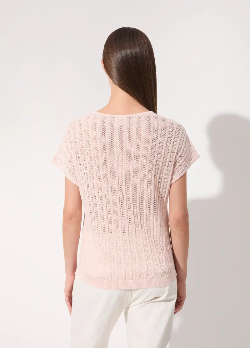 Tricot Kimono A Maniche Corte In Filo Lurex Donna, Unisex, Rosa chiaro miniatura 3