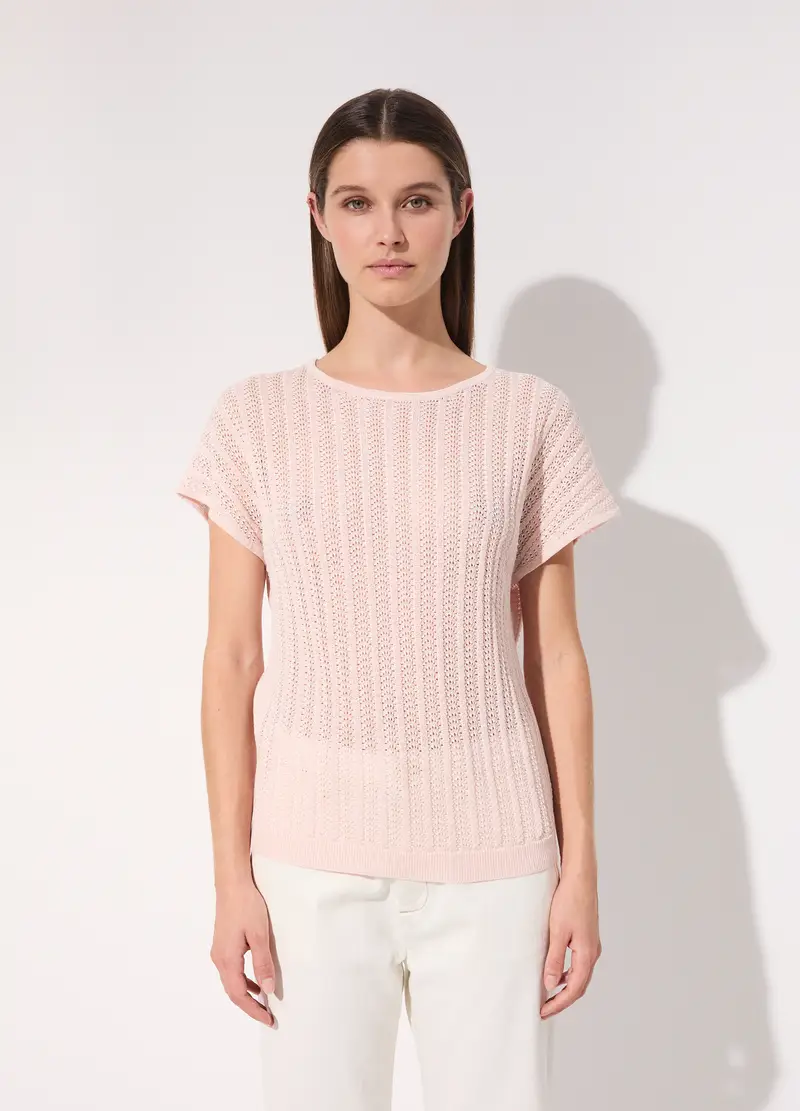 Tricot Kimono A Maniche Corte In Filo Lurex Donna, Unisex, Rosa chiaro miniatura 2