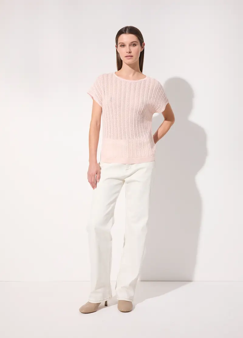 Tricot Kimono A Maniche Corte In Filo Lurex Donna, Unisex, Rosa chiaro