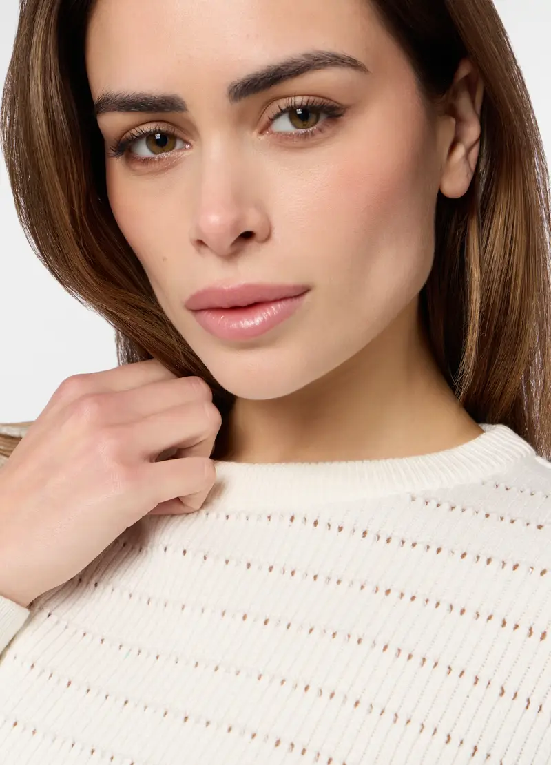 Tricot Misto Cotone Donna, Bianco gesso miniatura 3