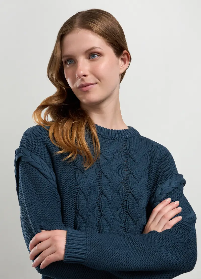 Tricot Misto Cotone Donna, Blu scuro miniatura 3