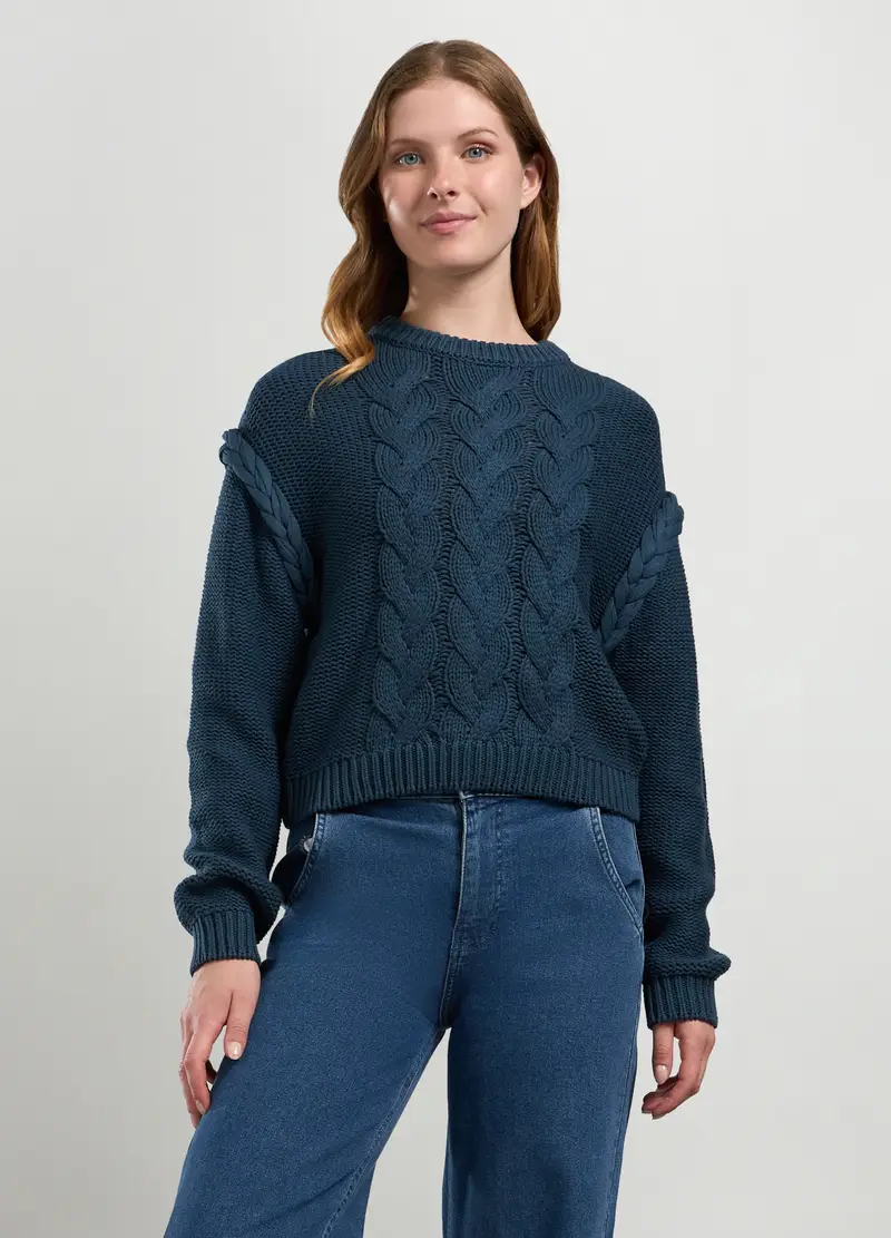 Tricot Misto Cotone Donna, Blu scuro