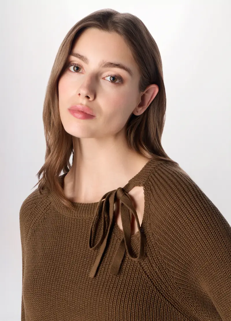 Tricot Misto Cotone Donna, Marrone chiaro miniatura 3