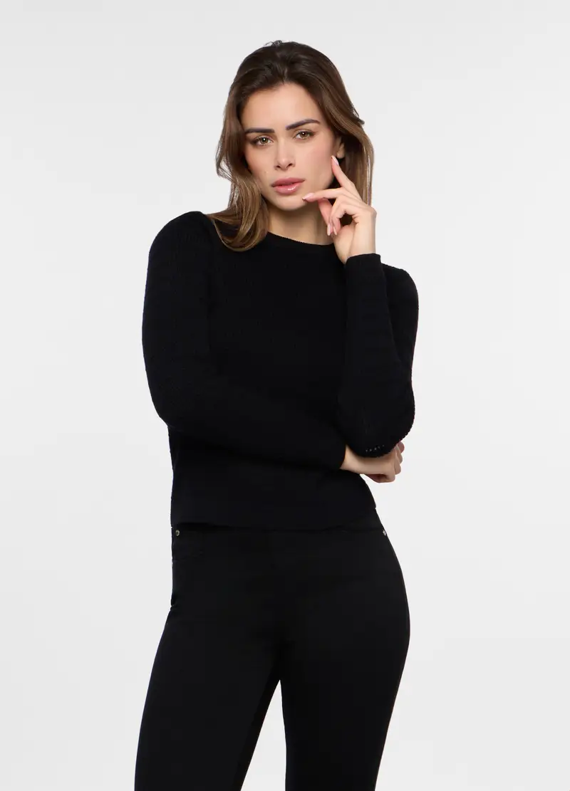 Tricot Misto Cotone Donna, Nero