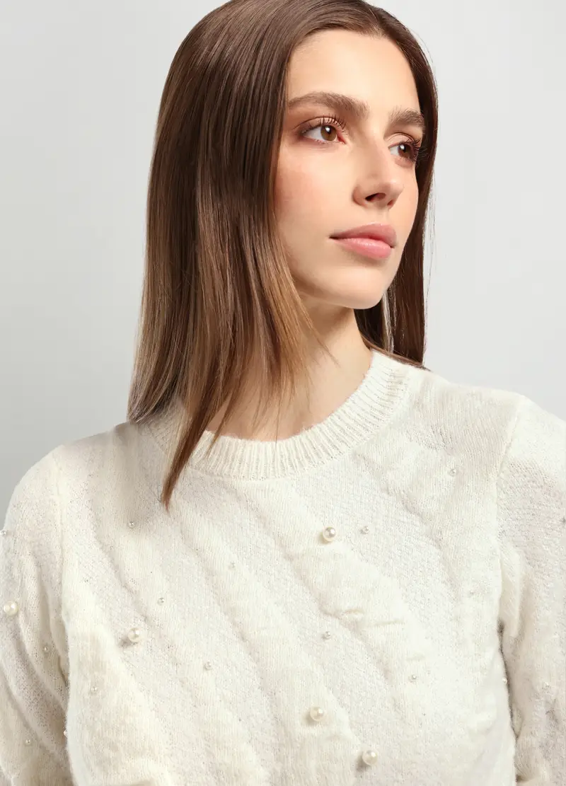 Tricot Misto Lana Donna, Bianco panna miniatura 3