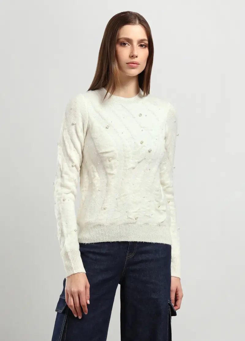 Tricot Misto Lana Donna, Bianco panna