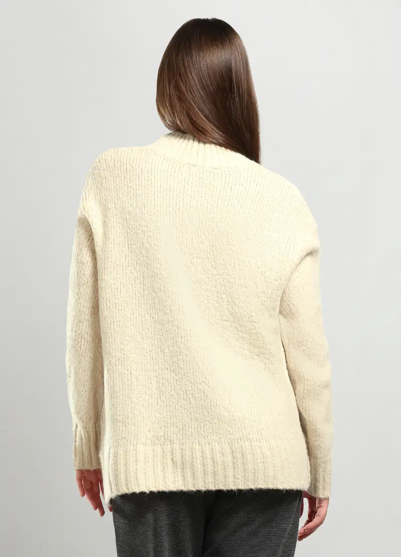 Tricot Misto Lana Donna Curvy, Bianco panna miniatura 2