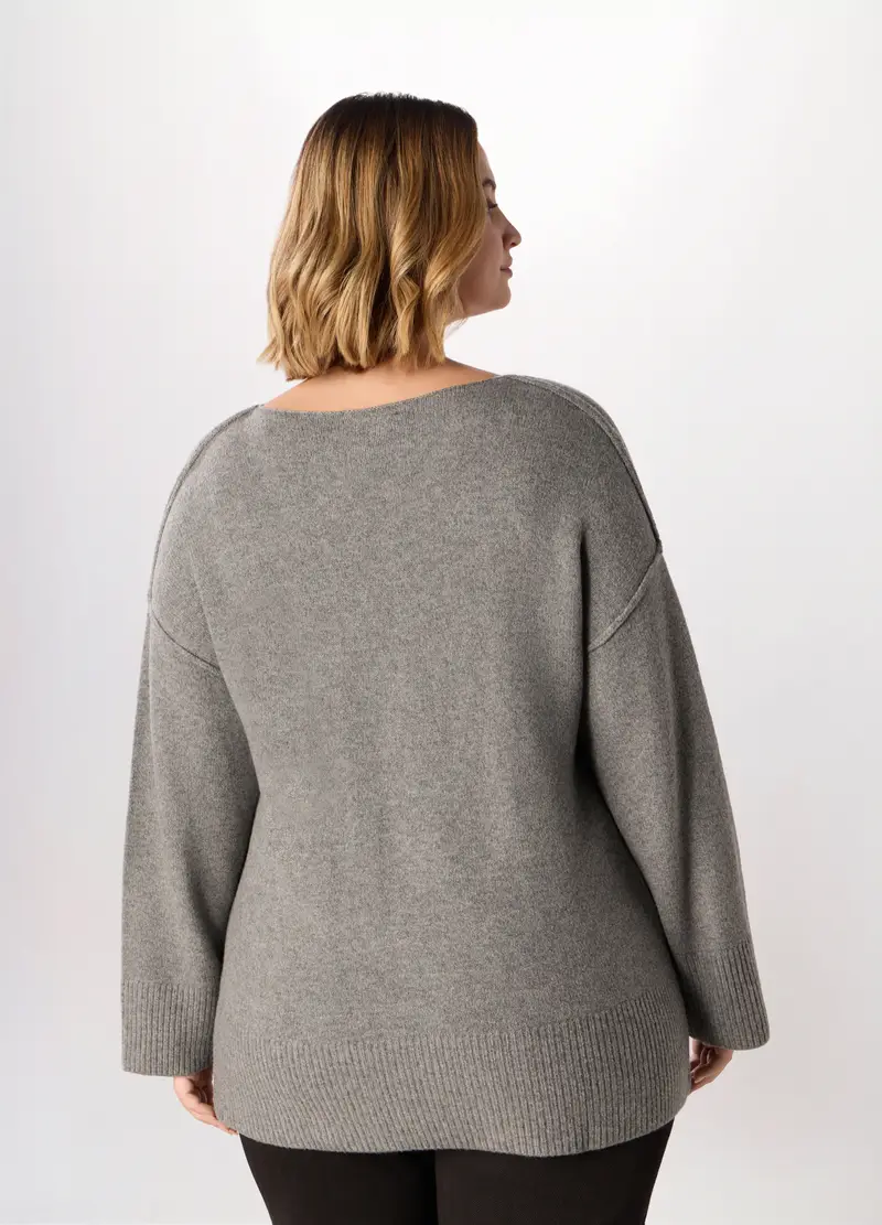 Tricot Misto Lana Donna Curvy, Grigio chiaro melange miniatura 2