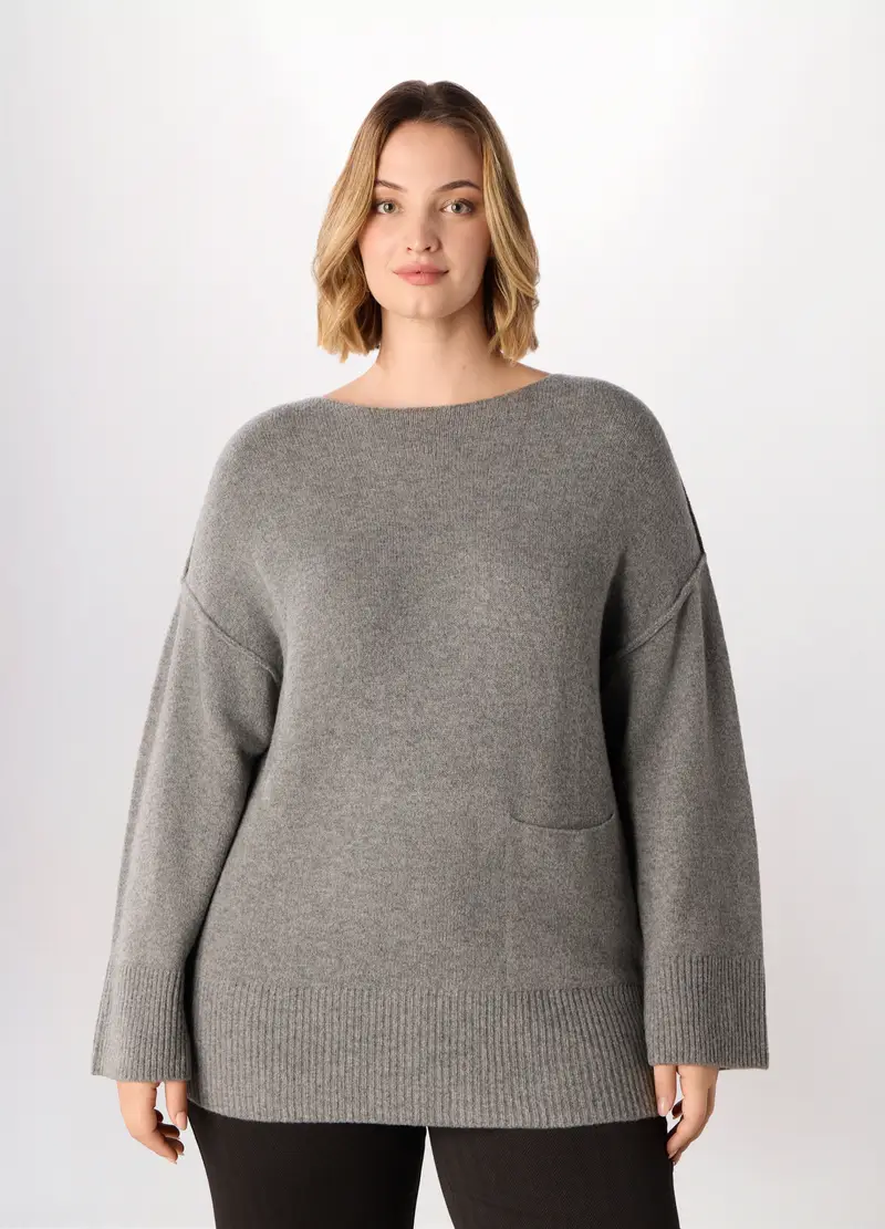 Tricot Misto Lana Donna Curvy, Grigio chiaro melange