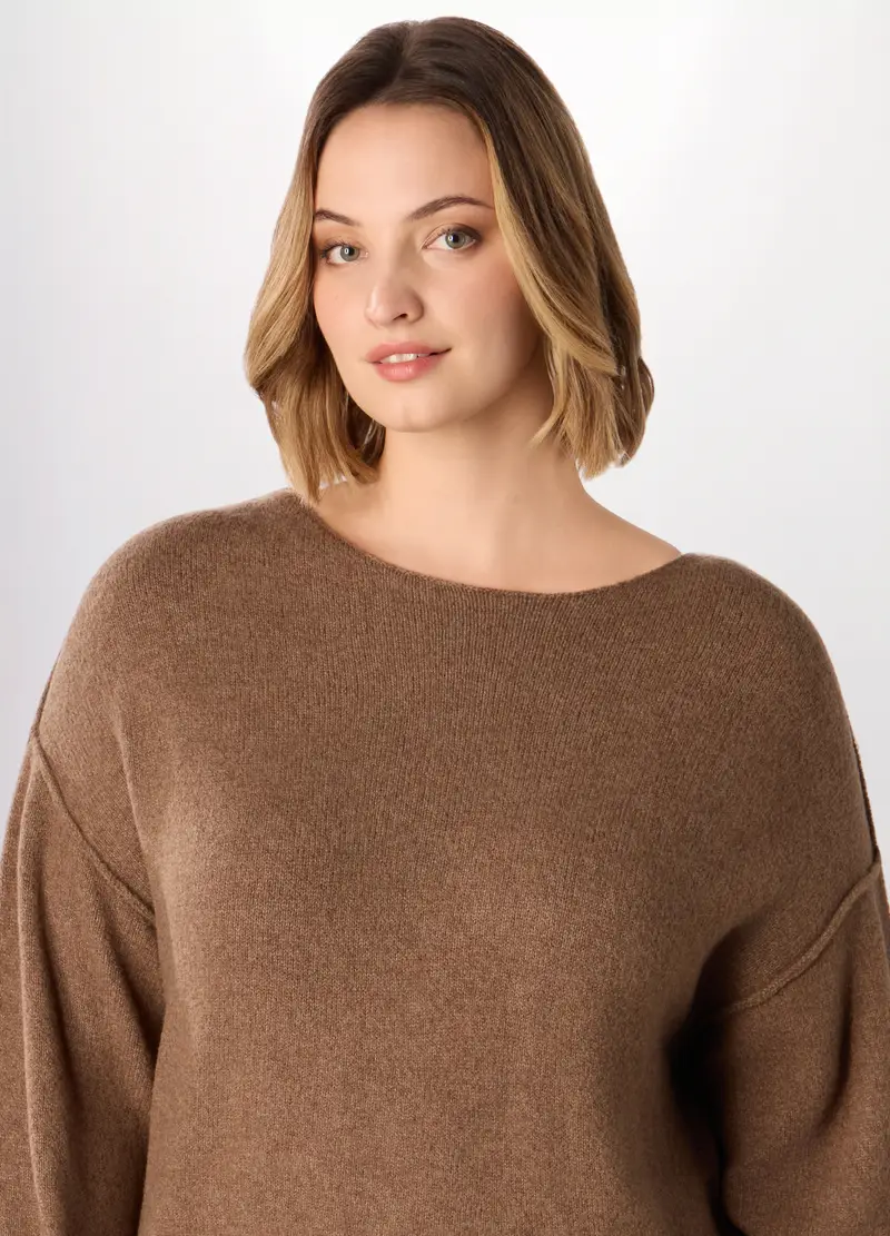 Tricot Misto Lana Donna Curvy, Marrone cognac miniatura 3