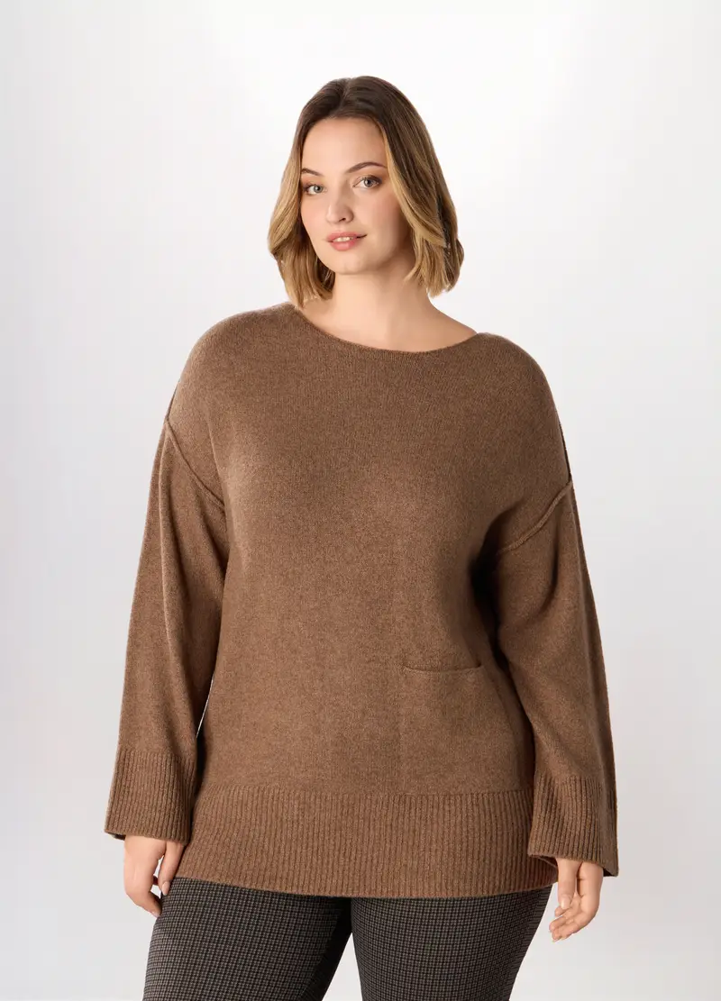 Tricot Misto Lana Donna Curvy, Marrone cognac