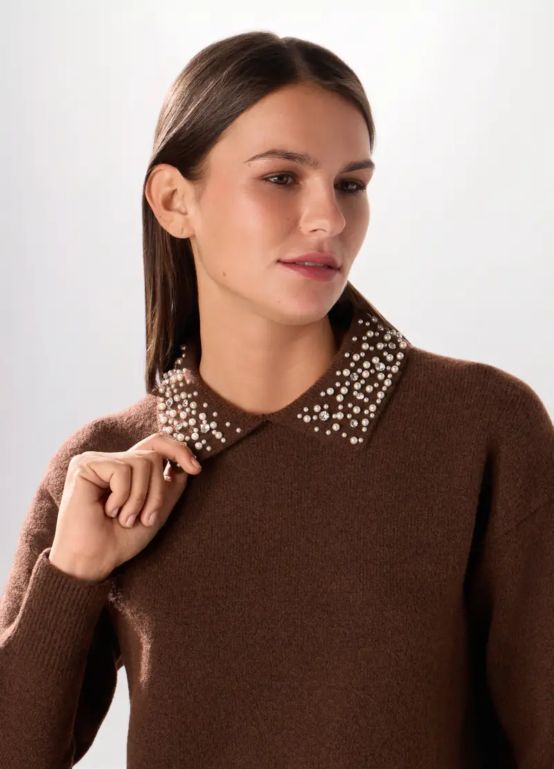 Tricot Misto Lana Donna, Marrone cioccolato miniatura 3