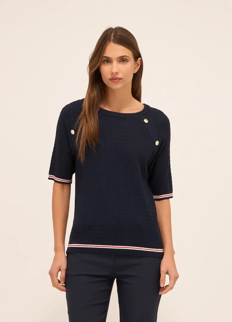 Upim, Tricot Misto Viscosa A Maniche Corte Donna, Blu navy, Taglia: L