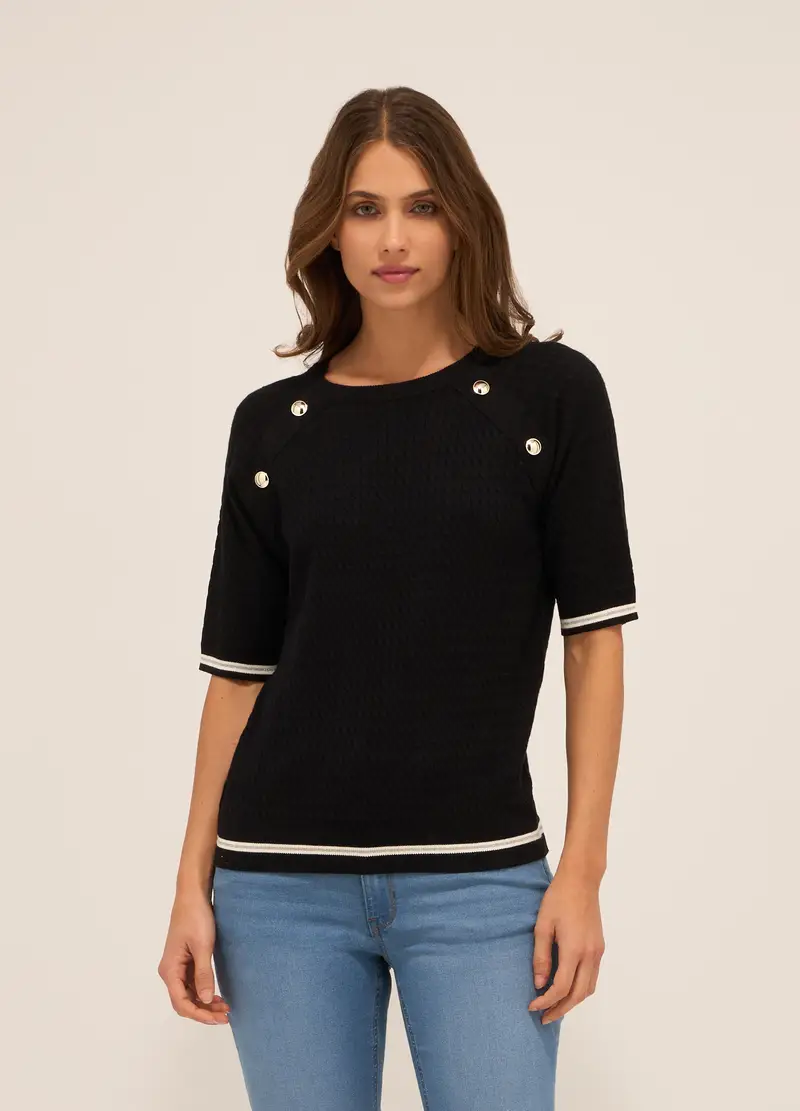 Tricot Misto Viscosa A Maniche Corte Donna, Nero