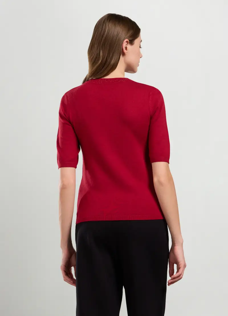 Tricot Misto Viscosa A Maniche Corte Donna, Rosso aragosta miniatura 2