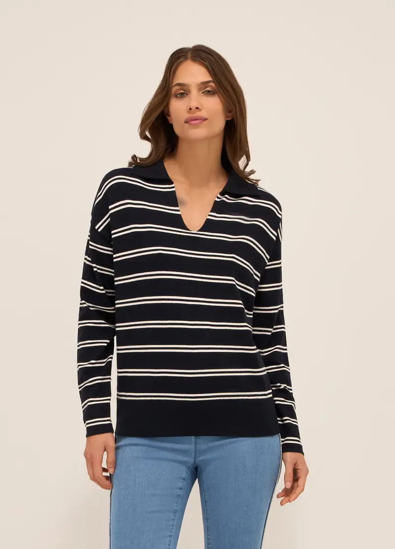 Upim, Tricot Misto Viscosa A Righe Donna, Blu navy, Taglia: S
